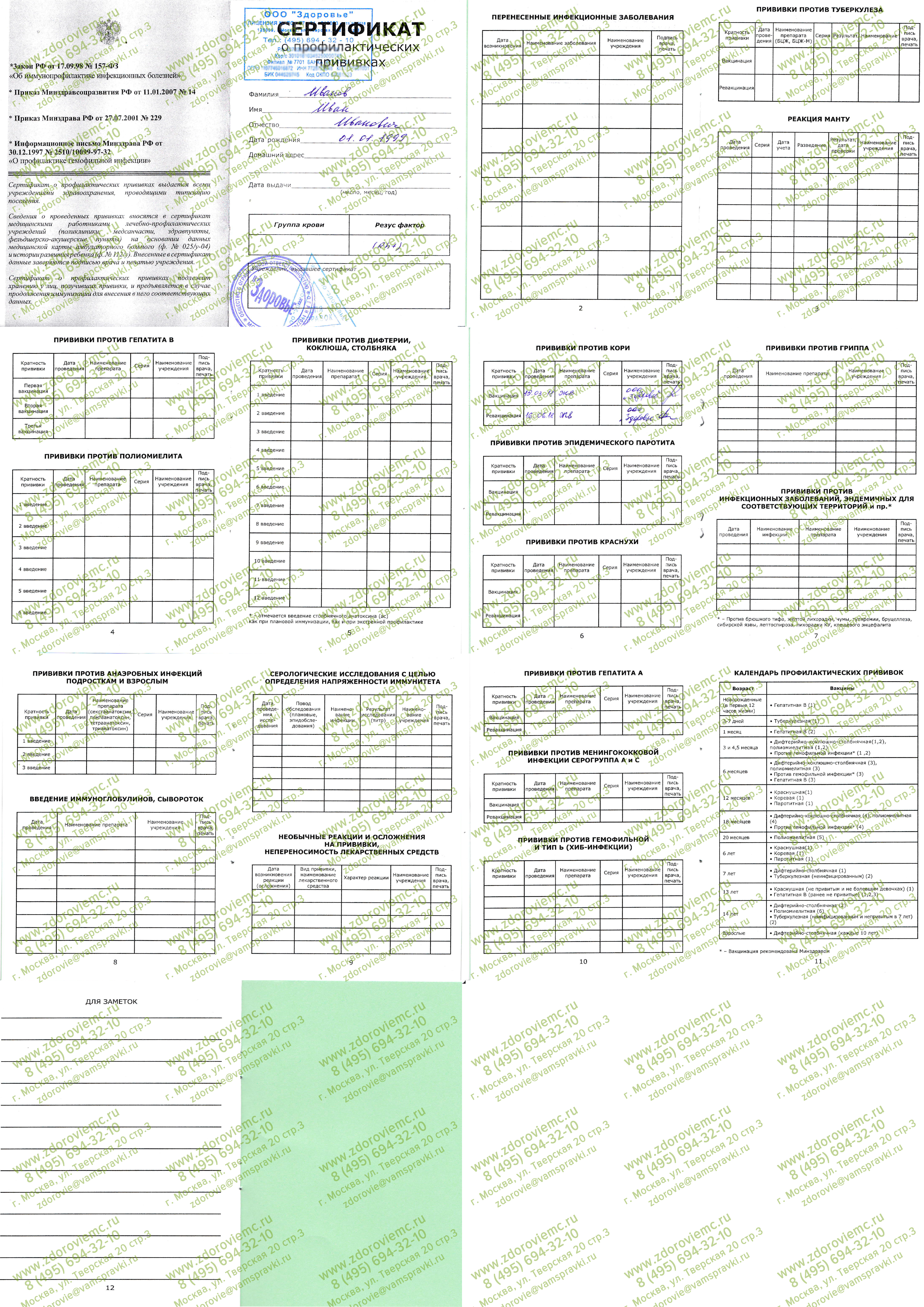 Как заполнить сертификат о профилактических прививках образец